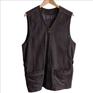 Vintage leather wool long vest sz M/L